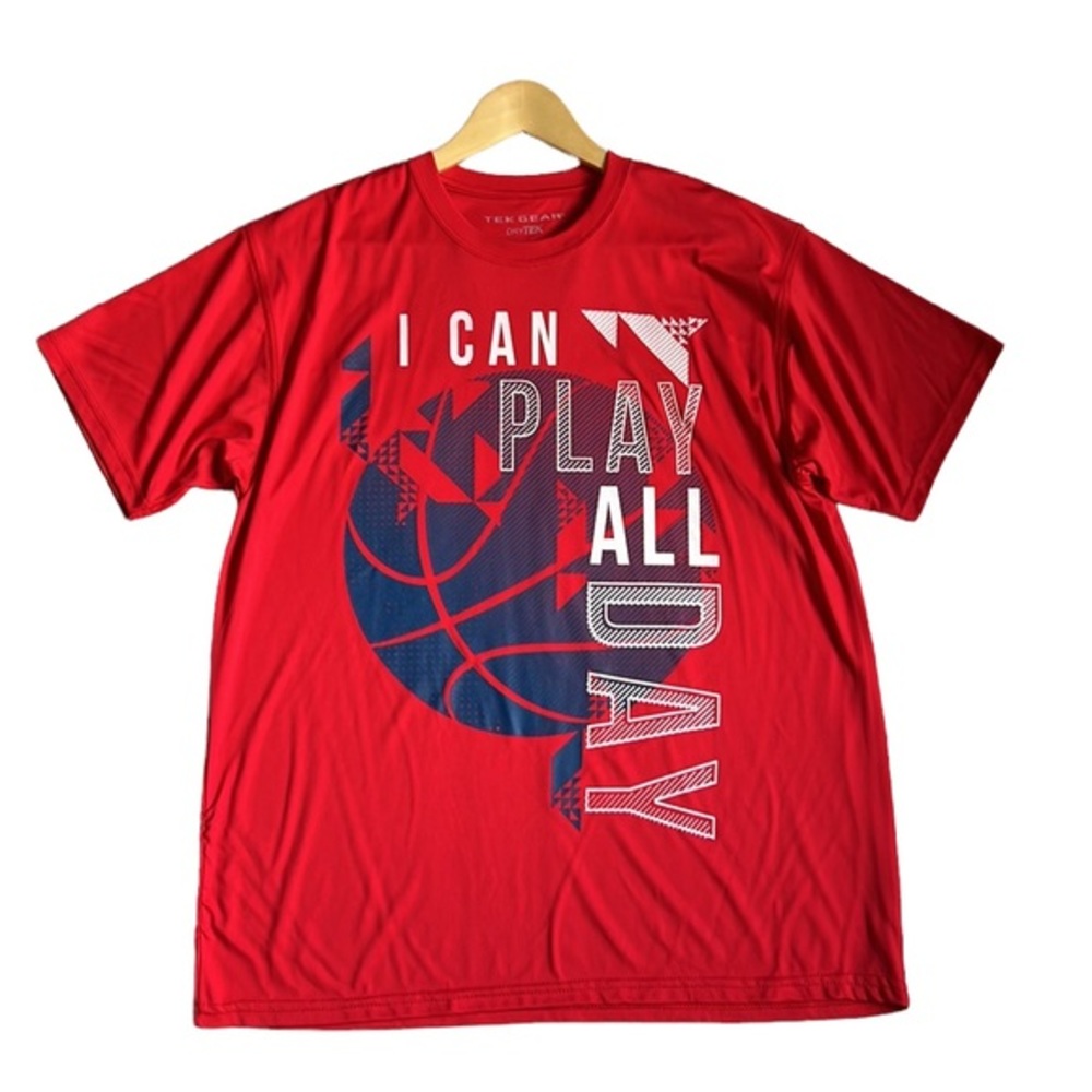 Tek Gear "I Can Play All Day" DryTek‎ Graphic Basketball Red Tee Shirt
